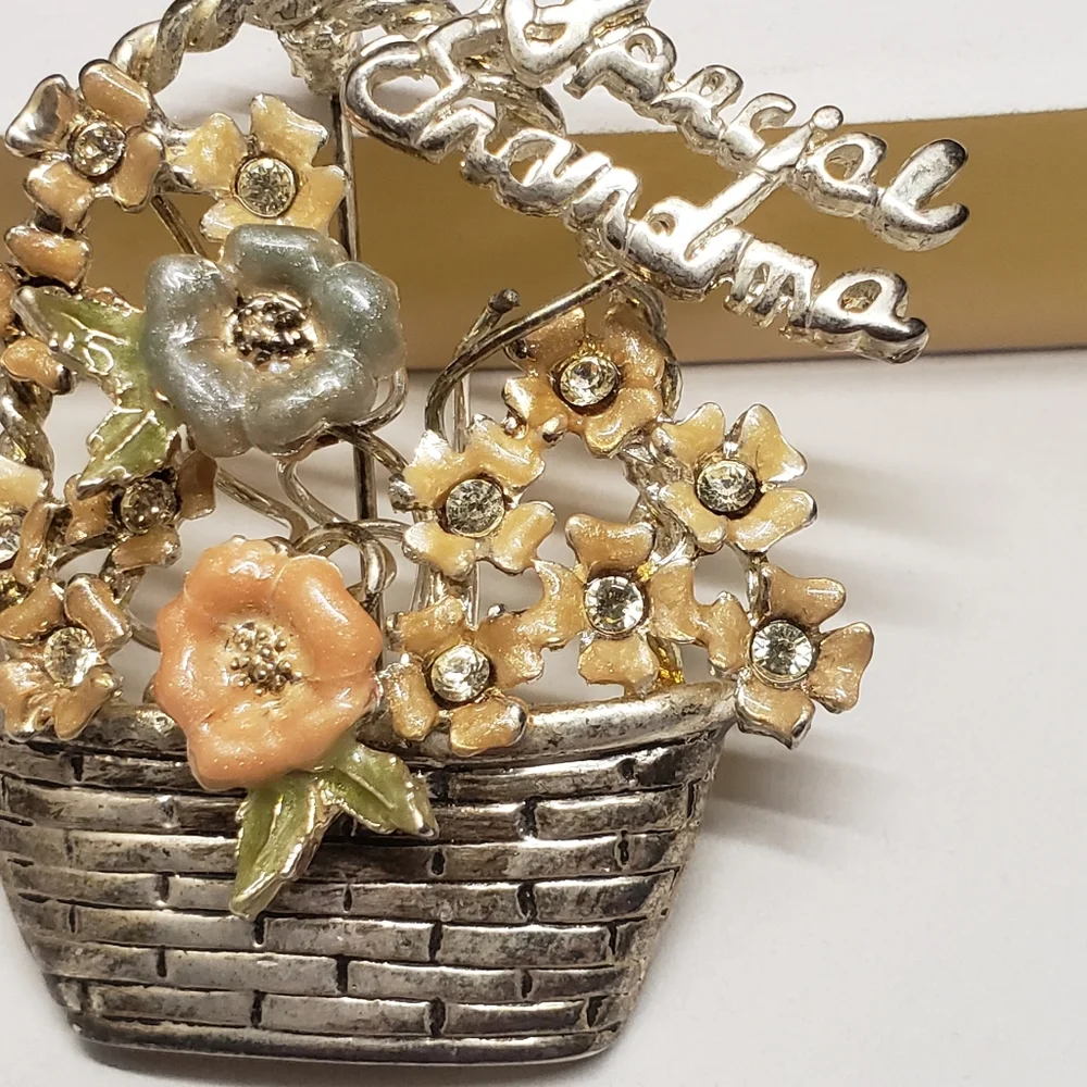 Unique Vintage Flower Basket Special Grandma Brooch